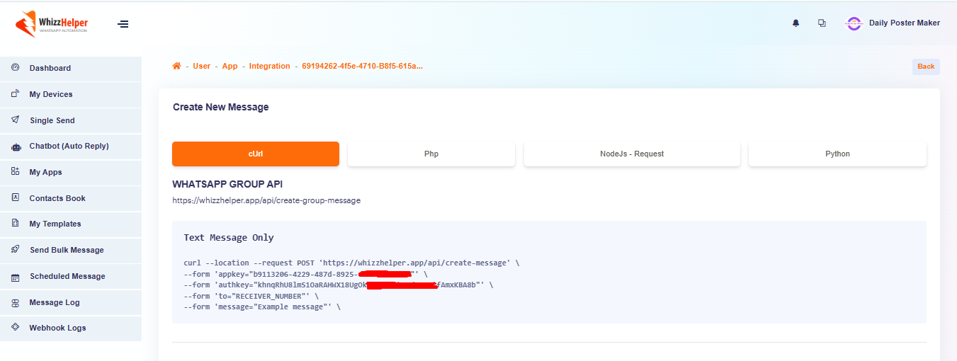 RESET API for App
